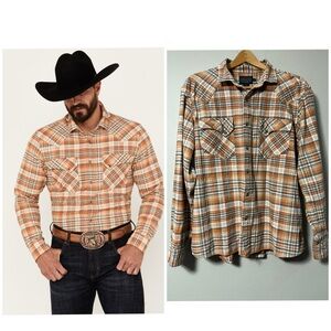 Pendleton Men's Wyatt 100% Cotton Pearl Snap Flannel Orange Tan Western XL